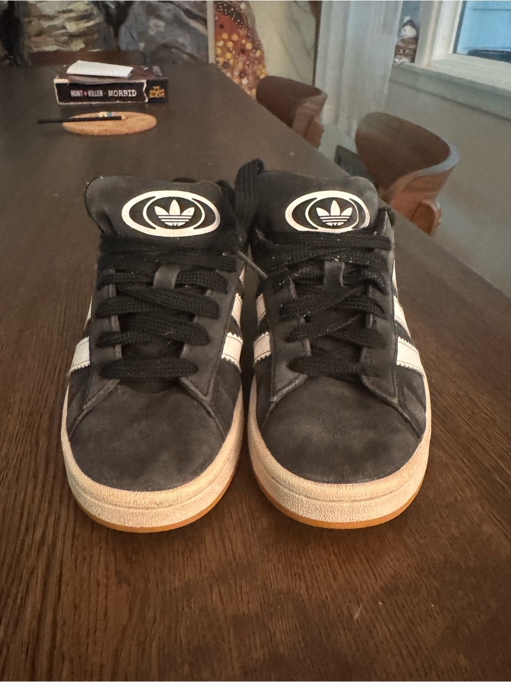 Adidas Campus Kids Black and White Suede Sneakers with Gum Sole